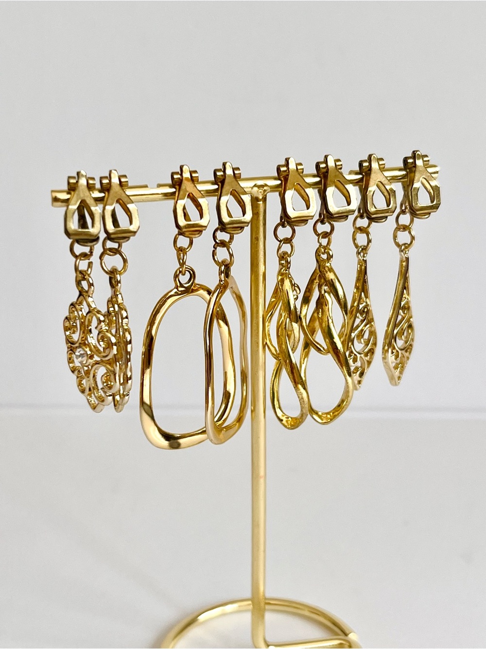Lot of 4 Vintage Style Gold Tone Dangle Clip-On Earrings
